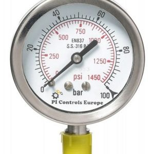 63mm Dial; Range :0 to 100 Bar PI Controls Europe-Full Stainless Steel Pressure Gauge; Bottom Mount