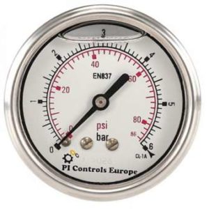 63 mm Dial;Range:0 to 6 Bar; PI Controls Europe- Stainless Steel Brass Connection Pressure Gauge; Back Entry.