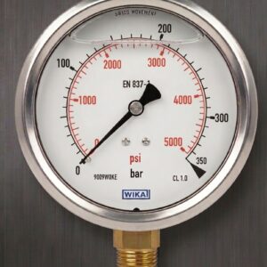 WIKA MAKE BOURDON TUBE PRESSURE GAUGES, LIQUID FILLING, STAINLESS STEEL CASE ,RANGE: 0…350 BAR, CONNECTION: ½” NPT (M)
