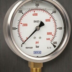 WIKA MAKE BOURDON TUBE PRESSURE GAUGES, LIQUID FILLING, STAINLESS STEEL CASE ,RANGE: 0…600 BAR, CONNECTION: ½” NPT (M)