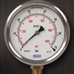 WIKA MAKE BOURDON TUBE PRESSURE GAUGES, LIQUID FILLING, STAINLESS STEEL CASE ,RANGE: 0…70 BAR, CONNECTION: ½” NPT (M)