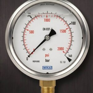 WIKA MAKE BOURDON TUBE PRESSURE GAUGES, LIQUID FILLING, STAINLESS STEEL CASE ,RANGE: 0…140 BAR, CONNECTION: ½” NPT (M)